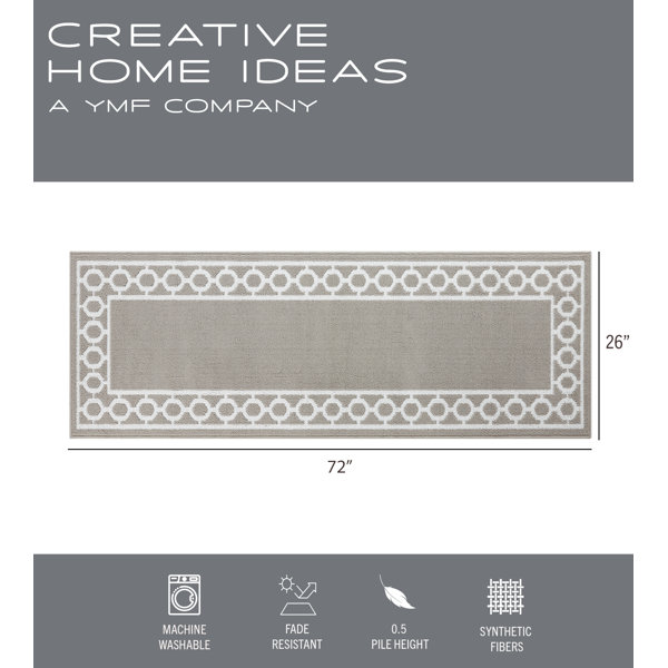 Jean Pierre Trellis Border Tufted Performance Light Gray/White Runner